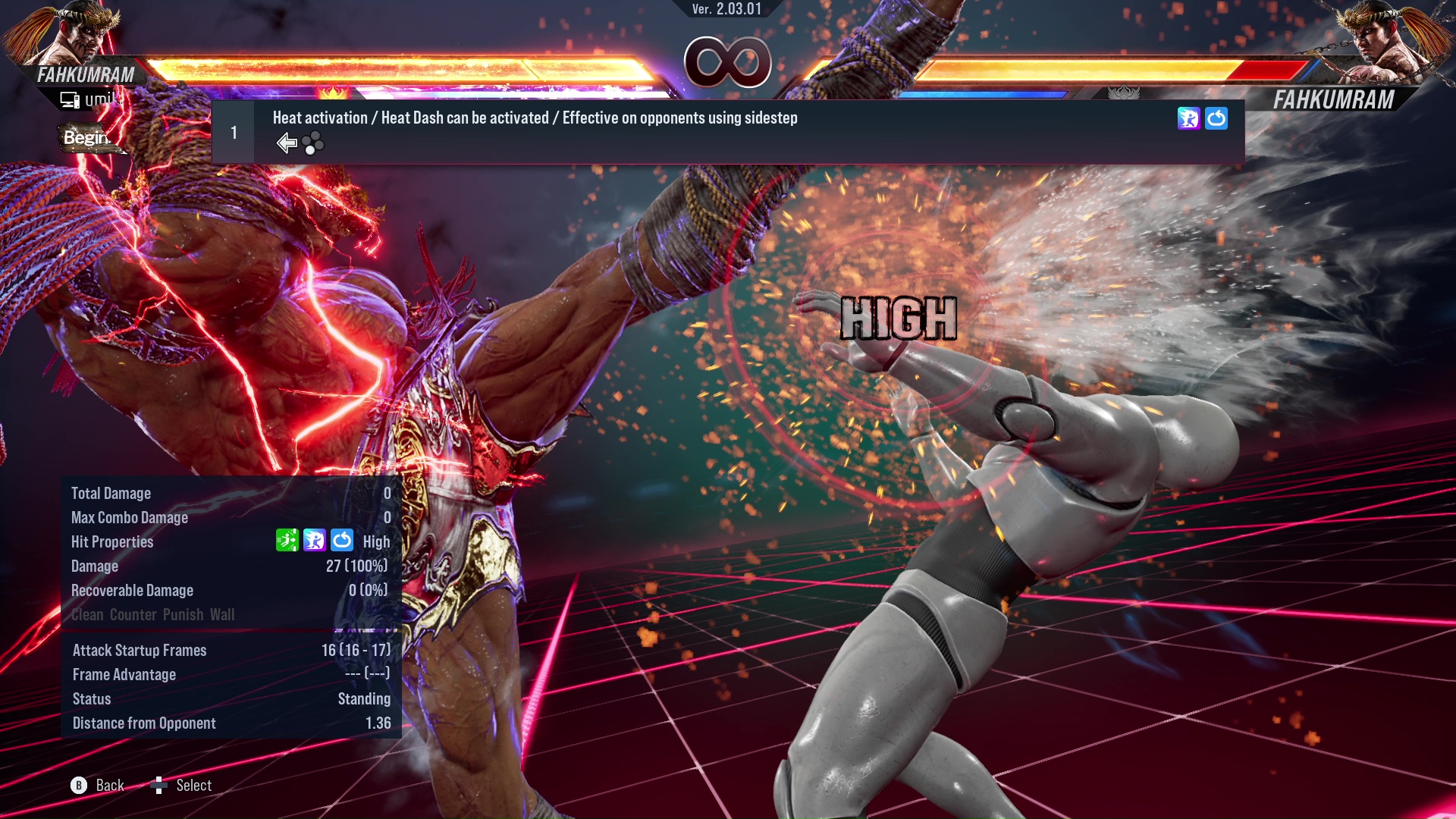 Heat activation / Heat Dash can be activated / Effective on opponents using sidestep