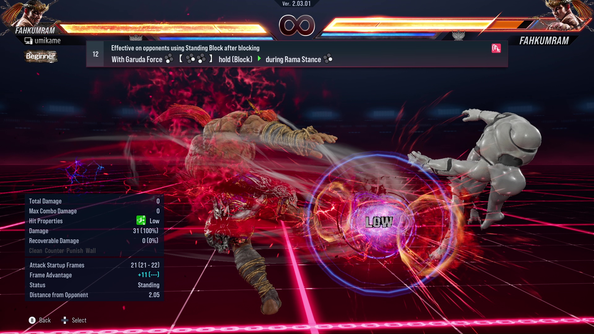 Effective on opponents using Standing Block after blocking