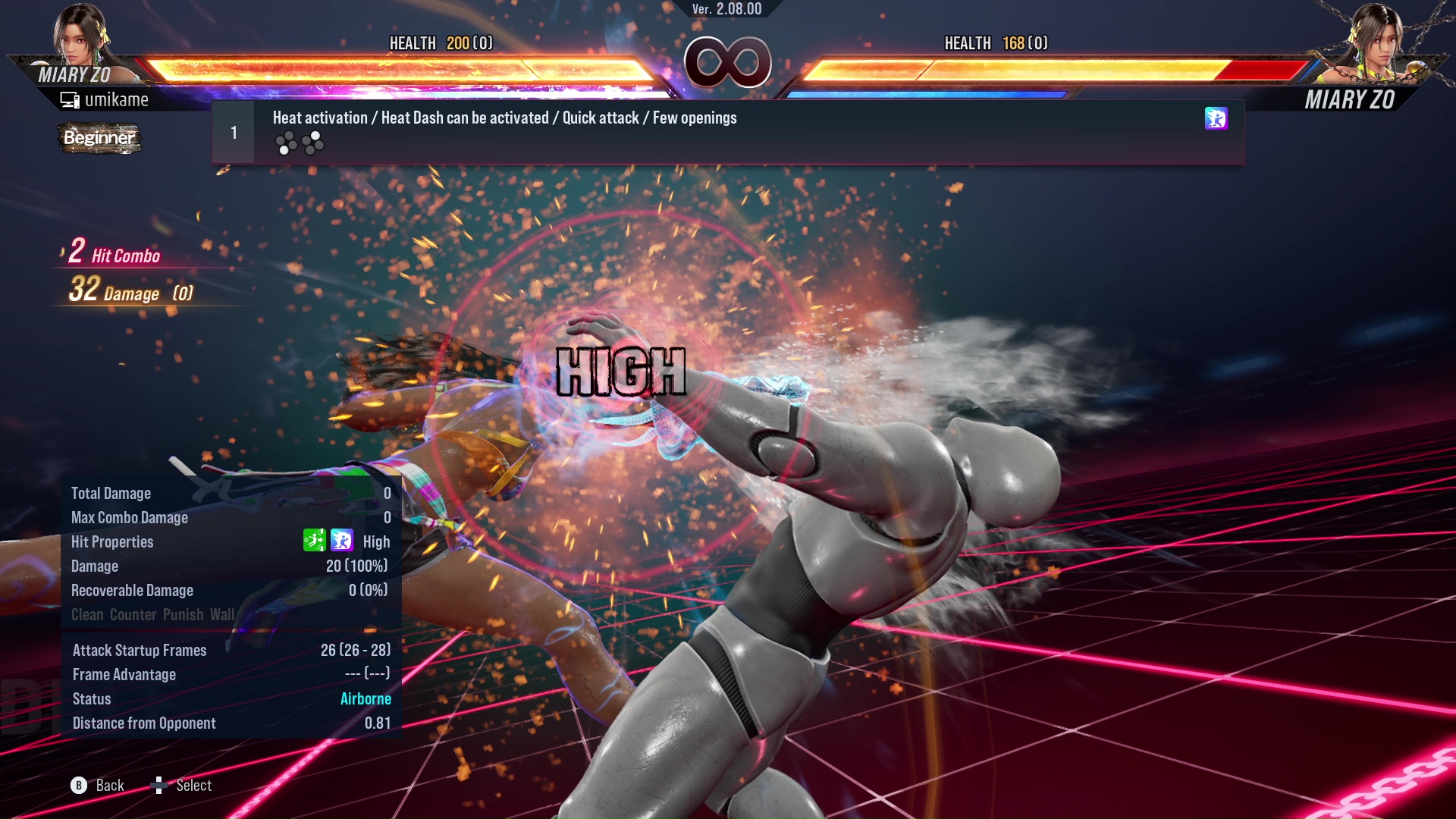 Heat activation / Heat Dash can be activated / Quick attack / Few openings