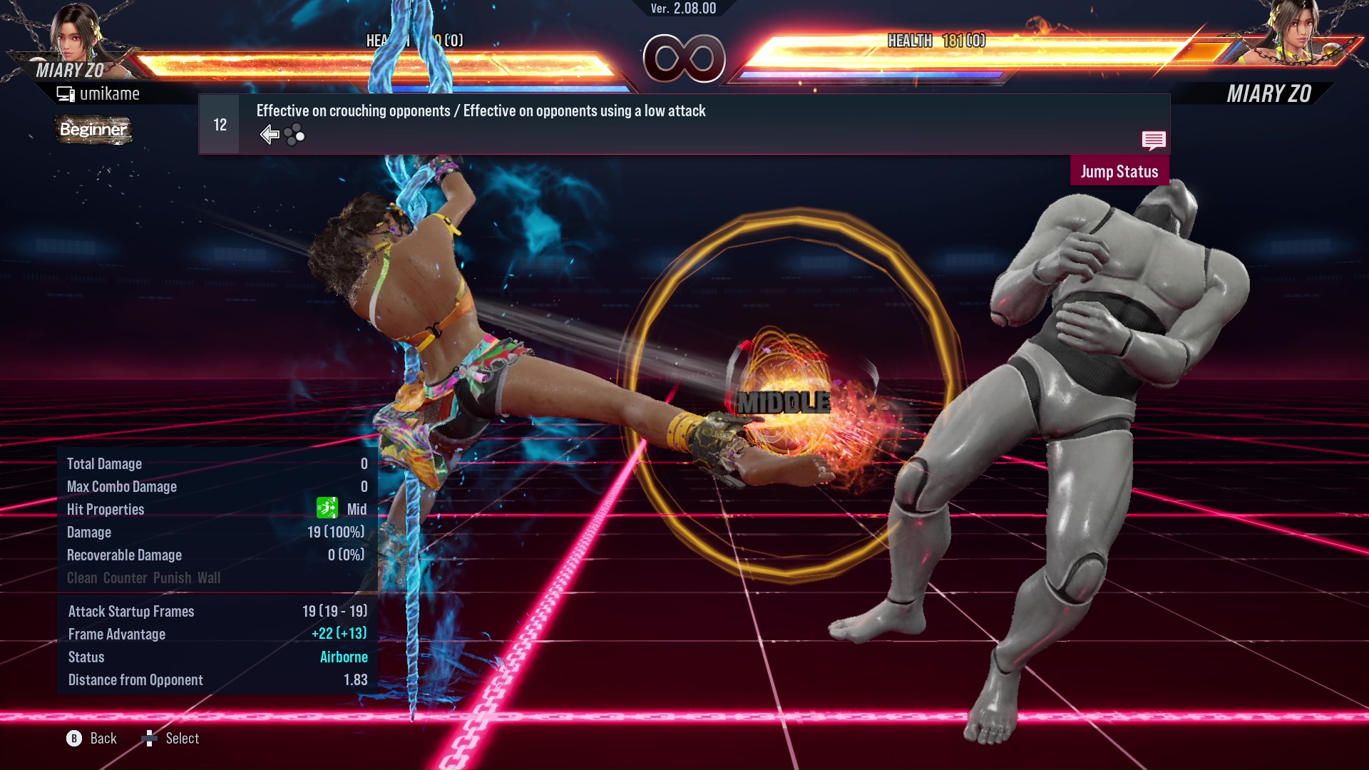 Effective on crouching opponents / Effective on opponents using a low attack